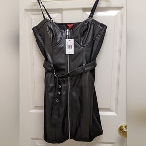 Quess faux- leather black dress